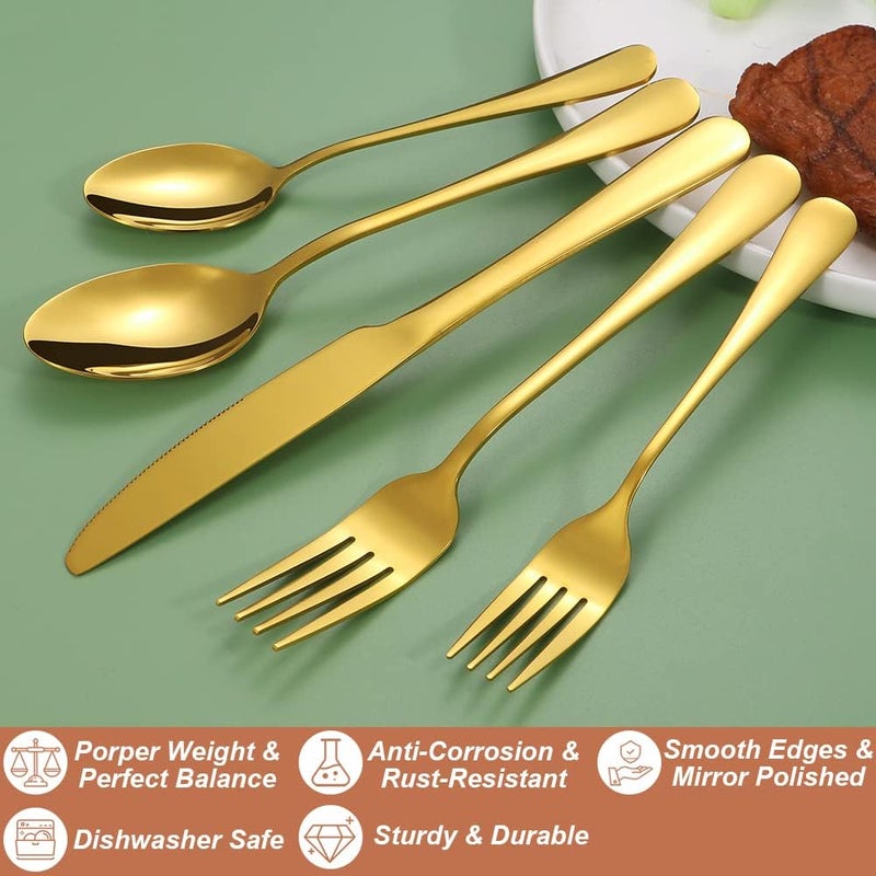 Lazycorner 40 Pcs Gold Silverware Set for 8 Food Grade Stainless Steel Flatware Set Include ForkKnifeSpoon Mirror Polished Eating Utensils Sets Reusable Silverwear Cutlery Set Dishwasher Safe - Image 3