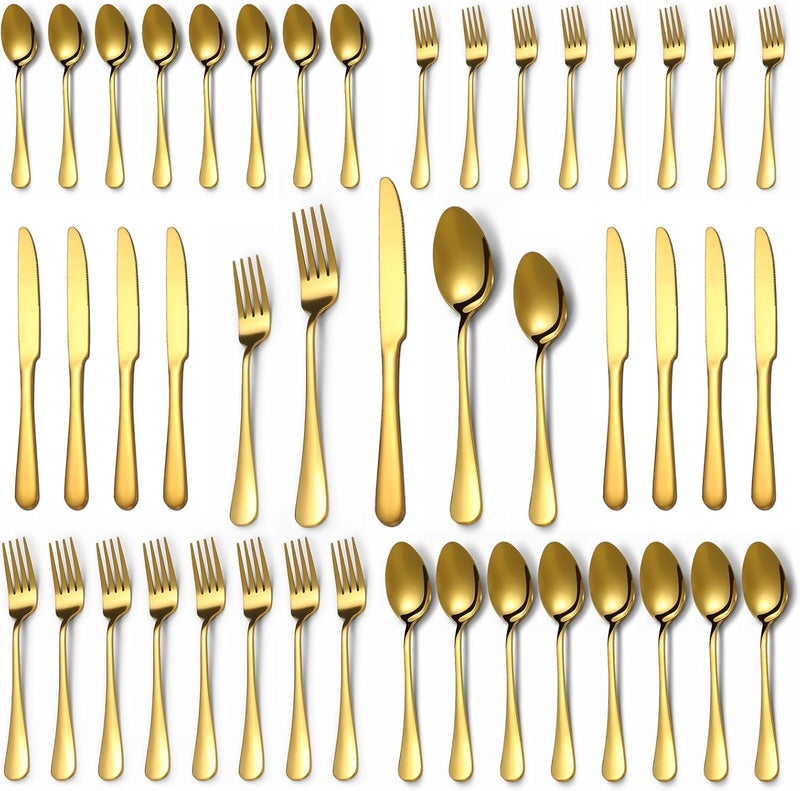 Lazycorner 40 Pcs Gold Silverware Set for 8 Food Grade Stainless Steel Flatware Set Include ForkKnifeSpoon Mirror Polished Eating Utensils Sets Reusable Silverwear Cutlery Set Dishwasher Safe - Image 1