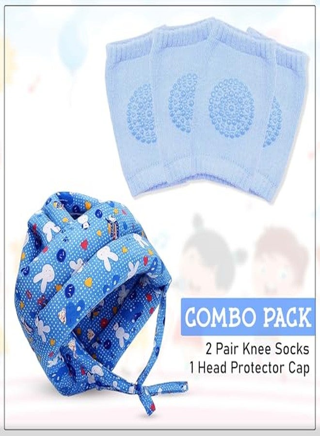 GLUN® Baby Safety Helmet 1 Piece with Baby Knee Pads 2 Set Combo, Blue Colour Lightweight & Breathable Safety Accessories for Growing Babies 6-12 Months - Image 3