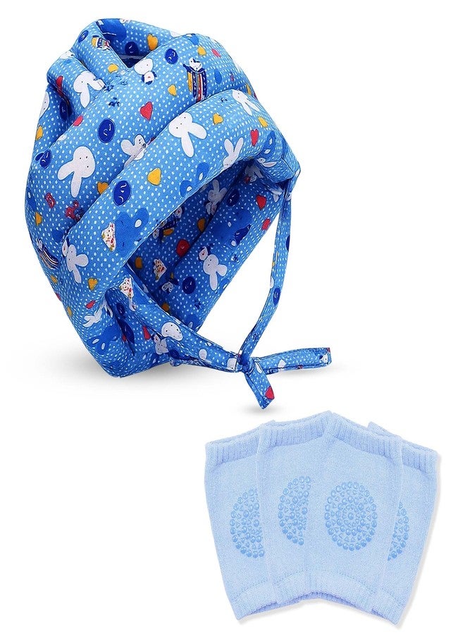 GLUN® Baby Safety Helmet 1 Piece with Baby Knee Pads 2 Set Combo, Blue Colour Lightweight & Breathable Safety Accessories for Growing Babies 6-12 Months - Image 1