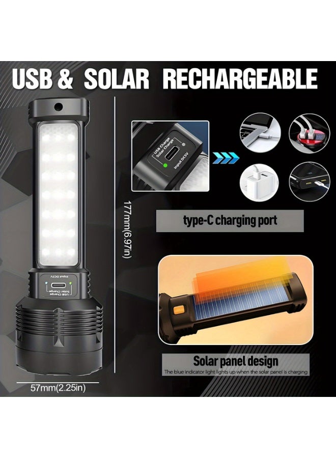 3 Ultra-Bright Solar-Powered Led Flashlights, Usb Rechargeable Led Cob Work Light, 3 Modes, Handheld Flashlight With Additional Accessories Including A Survival Whistle, A Must-Have For Campers And Hikers. - Image 2