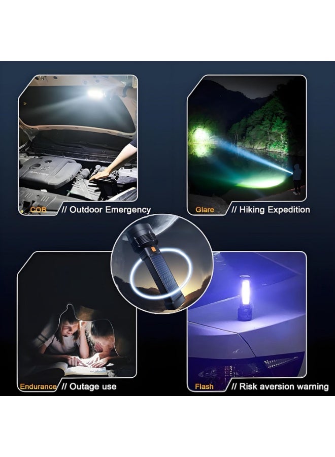 3 Ultra-Bright Solar-Powered Led Flashlights, Usb Rechargeable Led Cob Work Light, 3 Modes, Handheld Flashlight With Additional Accessories Including A Survival Whistle, A Must-Have For Campers And Hikers. - Image 1