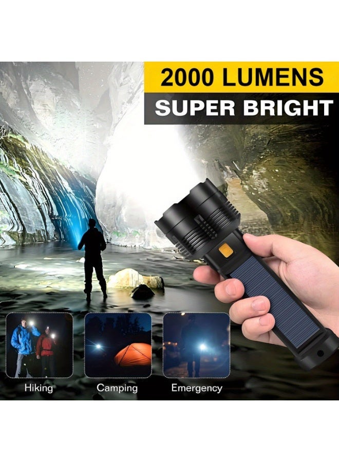 3 Ultra-Bright Solar-Powered Led Flashlights, Usb Rechargeable Led Cob Work Light, 3 Modes, Handheld Flashlight With Additional Accessories Including A Survival Whistle, A Must-Have For Campers And Hikers. - Image 4