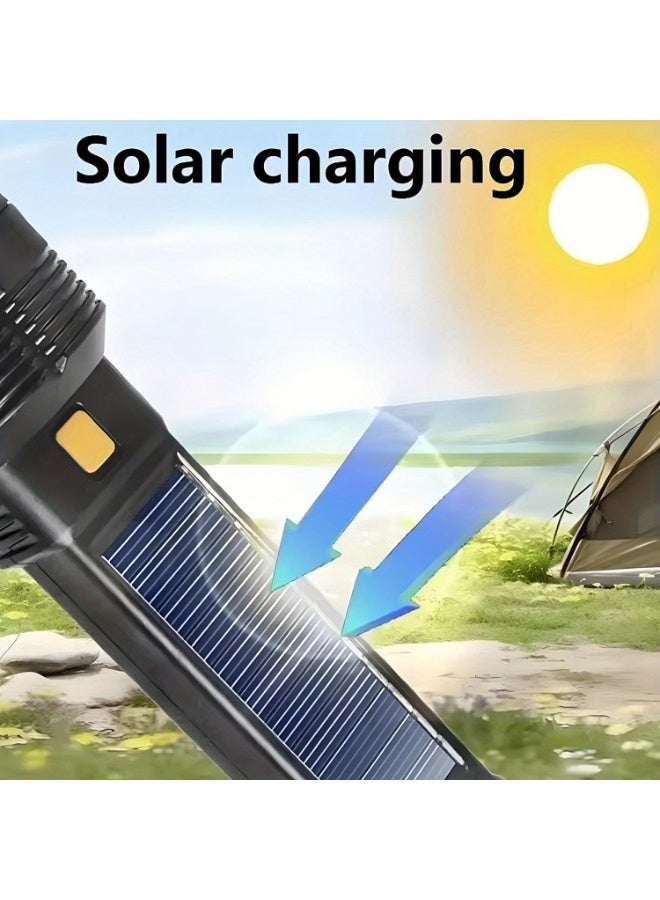 3 Ultra-Bright Solar-Powered Led Flashlights, Usb Rechargeable Led Cob Work Light, 3 Modes, Handheld Flashlight With Additional Accessories Including A Survival Whistle, A Must-Have For Campers And Hikers. - Image 5