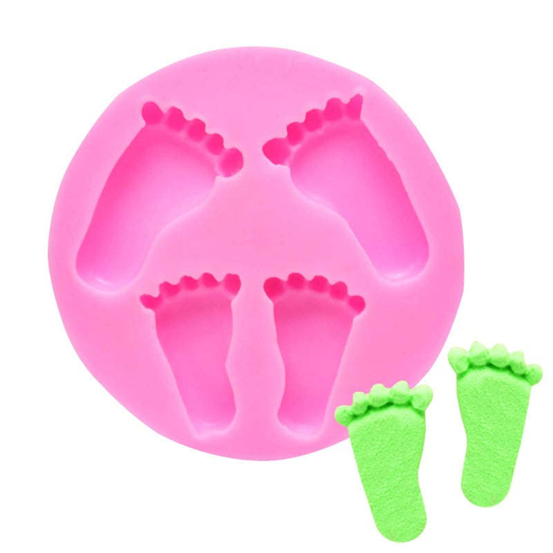 Baby Footprint Silicone Molds for Baby Shower Cake Topper Decoration 4 Cavities Fondant Mold for DIY Baking Cookie Chocolate Cupcake and Polymer Clay