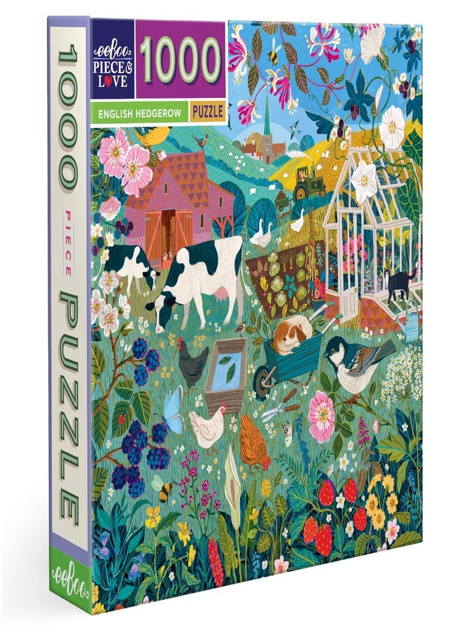 eeBoo English Cottage Hedgerows 1000 Piece Square Jigsaw Puzzle, 23" x 23" - Image 1