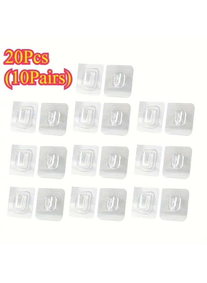20 Pcs Transparent Adhesive Hooks Heavy Duty Waterproof Damage Free Hanging For Bathroom Kitchen Tiles Glass Mirrors - Image 1