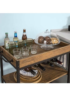 INDIAN DECOR INDIAN DECOR 8800 MDF Wood Metal Vintage Style 3 Tiers Kitchen Serving Trolley with Wine Rack Black  - Image 3