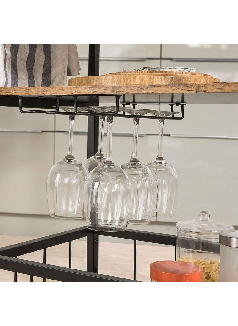 INDIAN DECOR INDIAN DECOR 8800 MDF Wood Metal Vintage Style 3 Tiers Kitchen Serving Trolley with Wine Rack Black  - Image 5