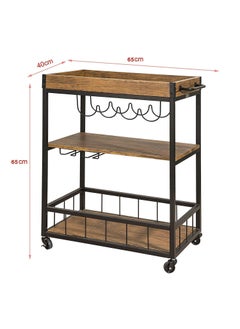 INDIAN DECOR INDIAN DECOR 8800 MDF Wood Metal Vintage Style 3 Tiers Kitchen Serving Trolley with Wine Rack Black  - Image 4