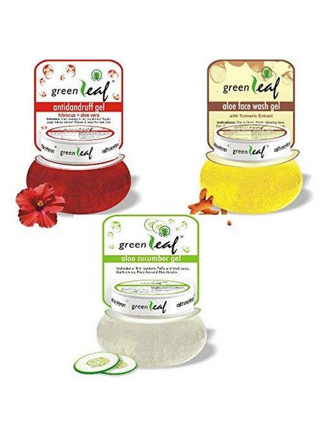 Green Leaf - Green Leaf Aloe Face Wash Gel 120 Gm Green Leaf Anti Dandruff Gel 120 Gm Green Leaf Aloe Cucumber Gel 120 Gm (Combo Offer Pack) - Image 1