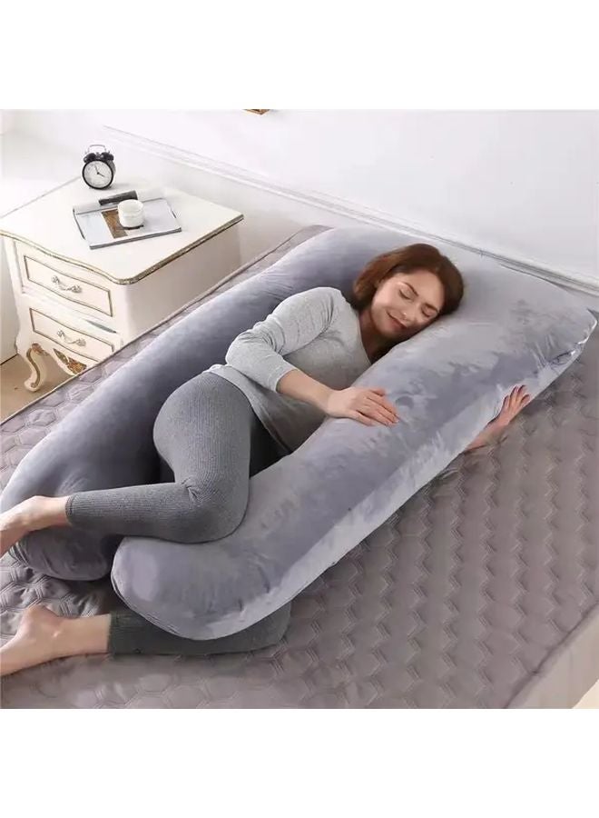 U Shaped Portable Travel Pillow Light Gray Compact Foldable Soft Microfiber Neck Support - Image 1