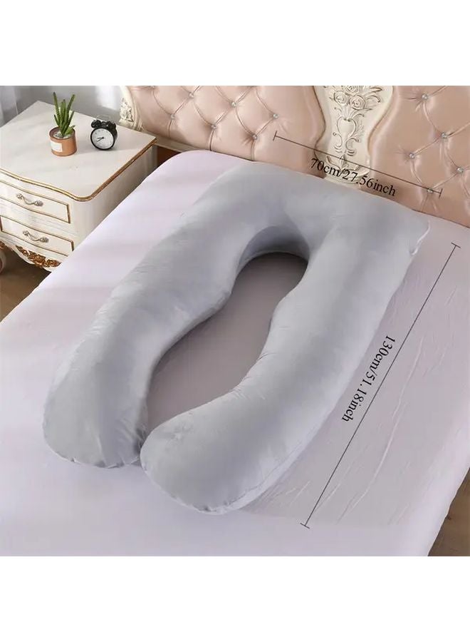 U Shaped Portable Travel Pillow Light Gray Compact Foldable Soft Microfiber Neck Support - Image 4