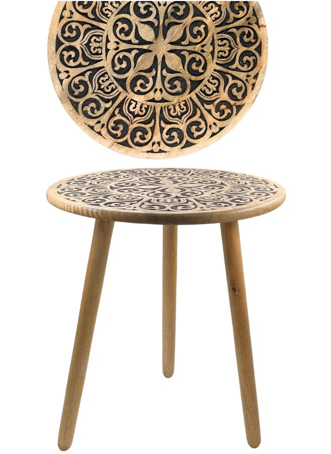 Souq DESIGNS Rustic Round Wooden Accent Table Home decor Small Bamboo Side Table for Bedroom, Bedside, Living Room and Coffee Table Decorative and Functional Wooden Night Stand Black  - Image 2