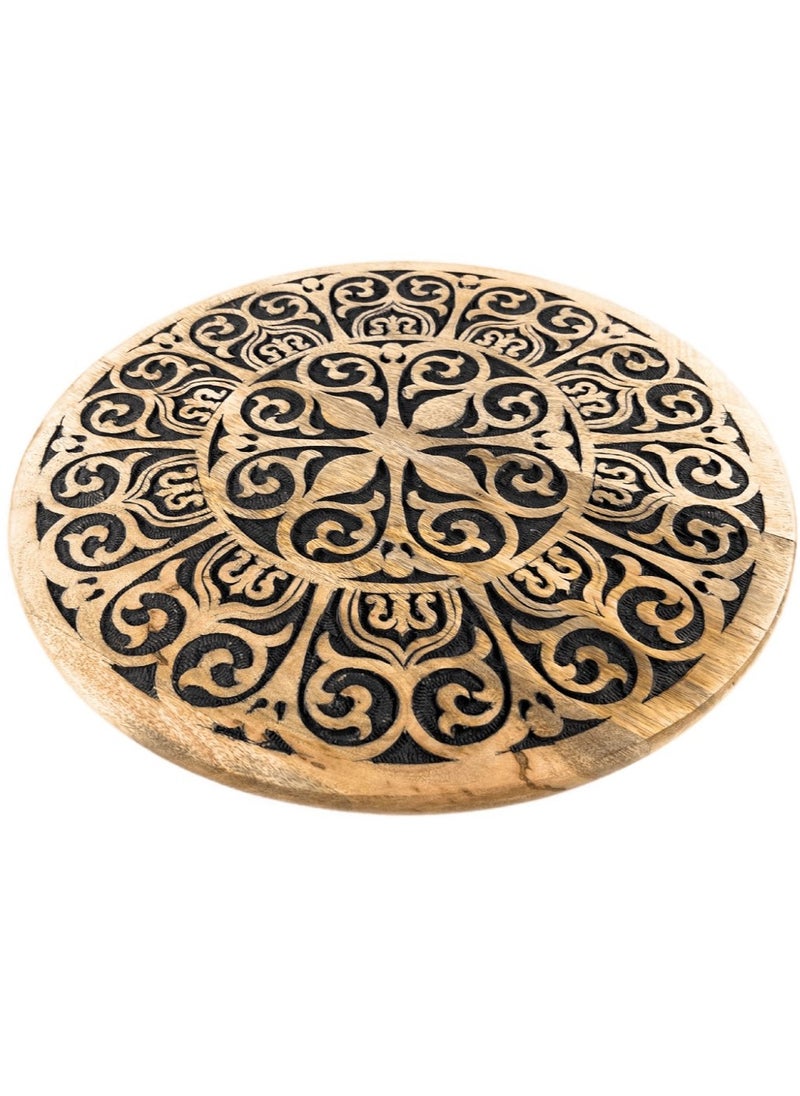 Souq DESIGNS Rustic Round Wooden Accent Table Home decor Small Bamboo Side Table for Bedroom, Bedside, Living Room and Coffee Table Decorative and Functional Wooden Night Stand Black  - Image 5