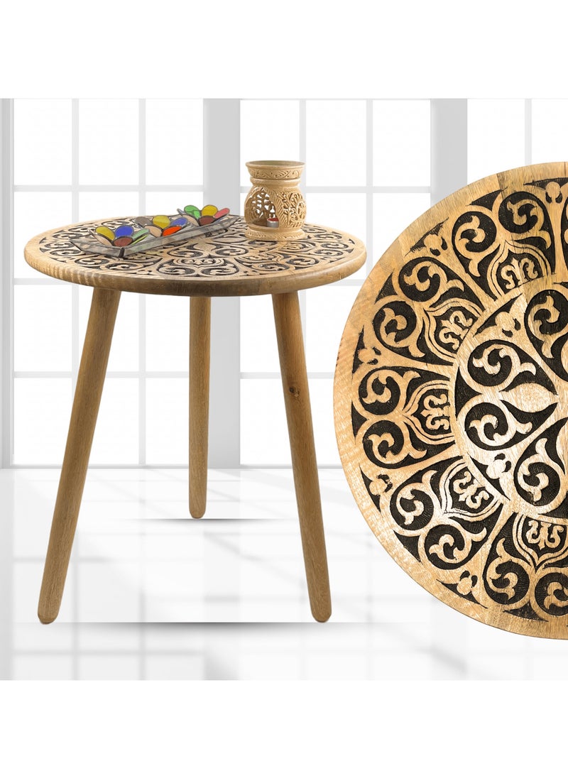 Souq DESIGNS Rustic Round Wooden Accent Table Home decor Small Bamboo Side Table for Bedroom, Bedside, Living Room and Coffee Table Decorative and Functional Wooden Night Stand Black  - Image 1