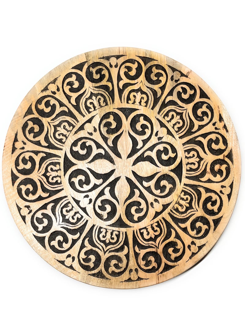 Souq DESIGNS Rustic Round Wooden Accent Table Home decor Small Bamboo Side Table for Bedroom, Bedside, Living Room and Coffee Table Decorative and Functional Wooden Night Stand Black  - Image 4