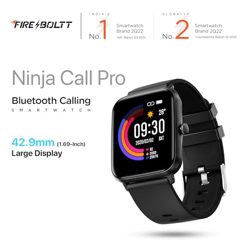 Fire-Boltt Ninja Call Pro Bluetooth Calling Smart Watch, 1.69″ HD Display,Dual Chip,AI Voice Assistant, 120+ Sports Modes, SpO2 & Heart Rate Monitor, Fitness Tracker Smartwatch for Men & Women - Black - Image 2