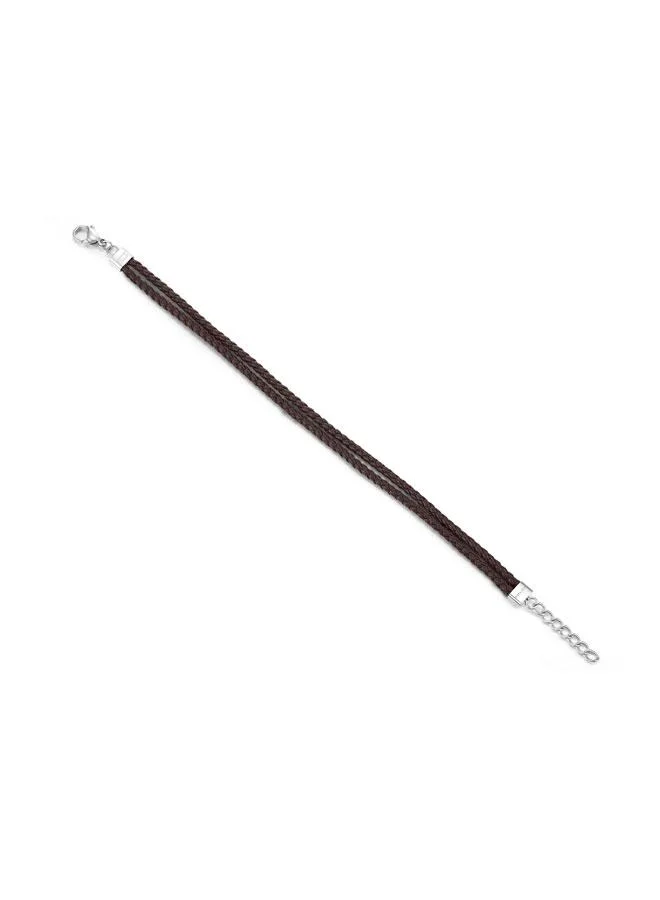POLICE Close Up II Men's Stainless Steel 2 Row Brown Leather Bracelet