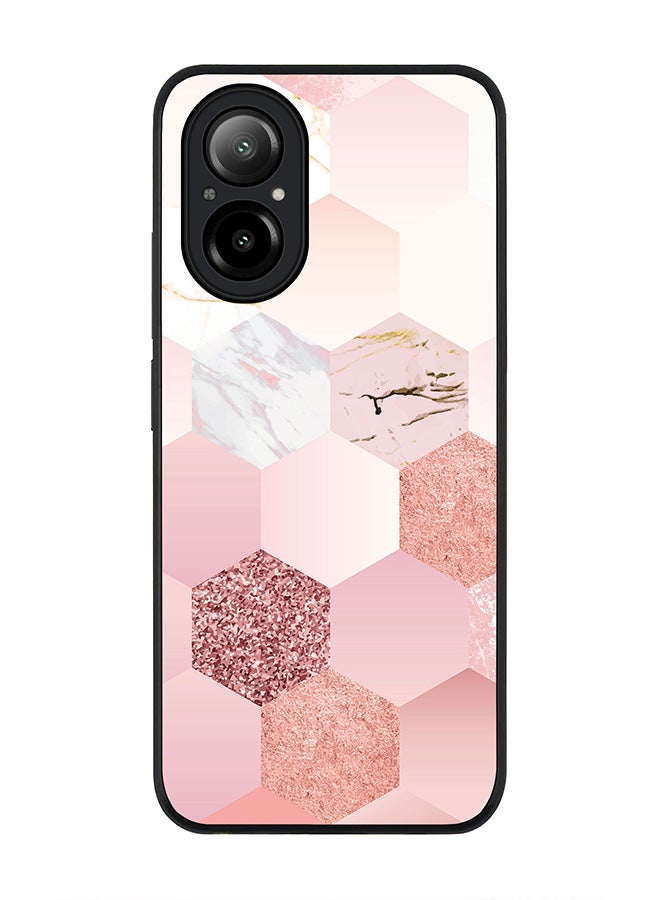 Stylizedd Rugged Black Edge Case for Realme C67 4G, Slim fit Soft Case Flexible Rubber Edges Anti Drop TPU Gel Thin Cover -  Marble Pink Honeycomb - Image 1