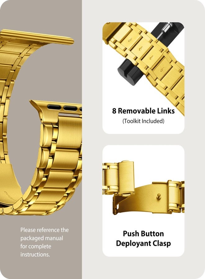 Fullmosa Metal Bands With Case Compatible Apple Watch Strap 49mm,Steel Apple Watch Band for iWatch Ultra 3/2/1,49mm,Golden - Image 4