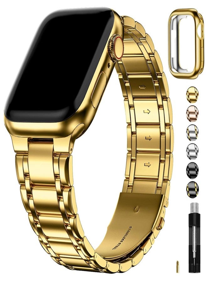 Fullmosa Metal Bands With Case Compatible Apple Watch Strap 49mm,Steel Apple Watch Band for iWatch Ultra 3/2/1,49mm,Golden - Image 1