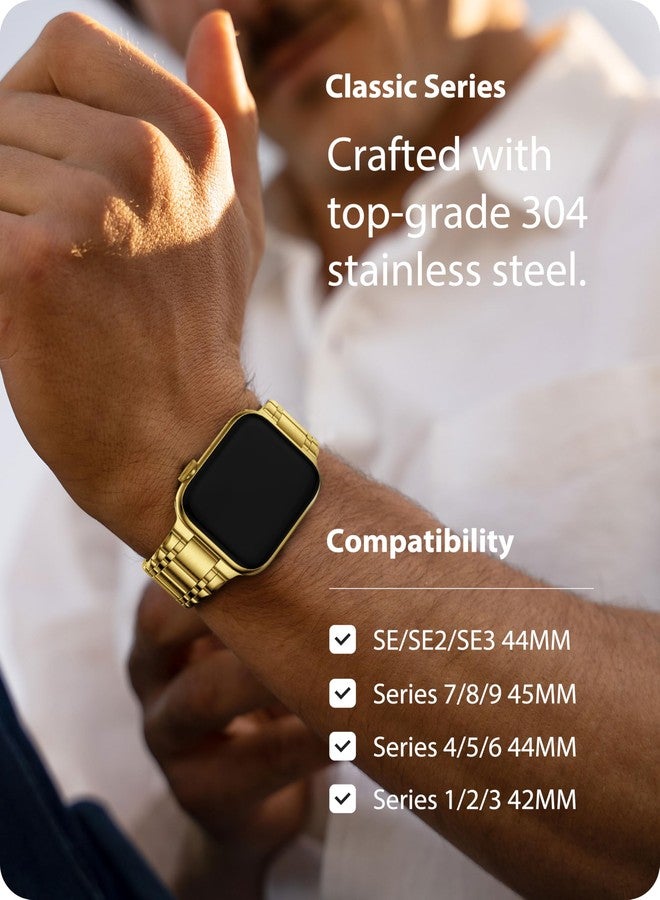 Fullmosa Metal Bands With Case Compatible Apple Watch Strap 49mm,Steel Apple Watch Band for iWatch Ultra 3/2/1,49mm,Golden - Image 3