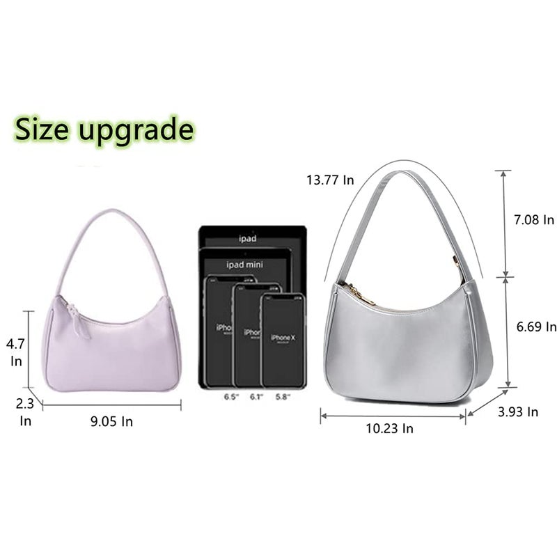 CYHTWSDJ Shoulder Bags for Women, Cute Hobo Tote Handbag Mini Clutch Purse with Zipper Closure (Silver White 1) - Image 4
