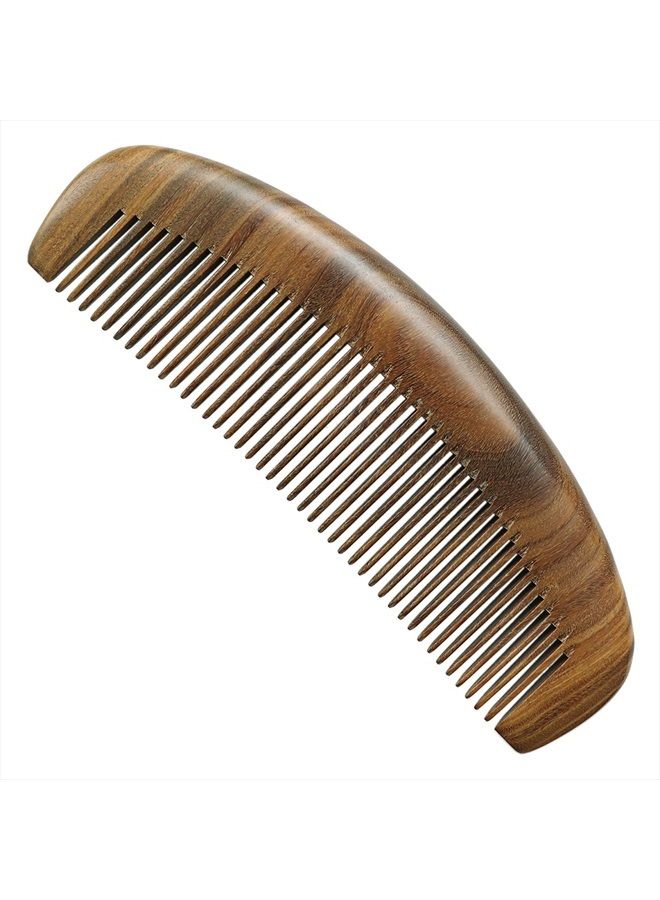 Cosfan Green Sandalwood Hair Comb, Handmade Fine Toothed Wooden Comb, Semi Circular Wooden Comb, Natural Wood Comb for Women Men, Large Moon Shaped Wooden Comb for Curly Hair and Long Straight Hair - Image 1