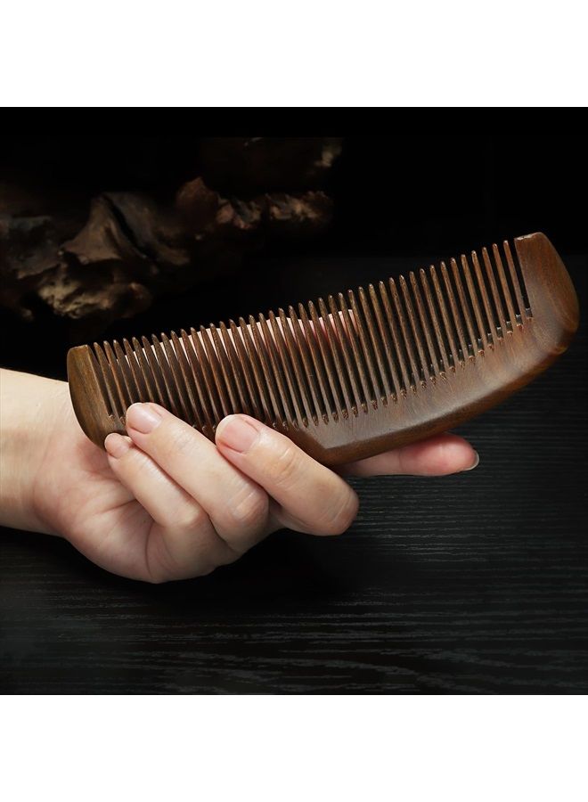 Cosfan Green Sandalwood Hair Comb, Handmade Fine Toothed Wooden Comb, Semi Circular Wooden Comb, Natural Wood Comb for Women Men, Large Moon Shaped Wooden Comb for Curly Hair and Long Straight Hair - Image 2