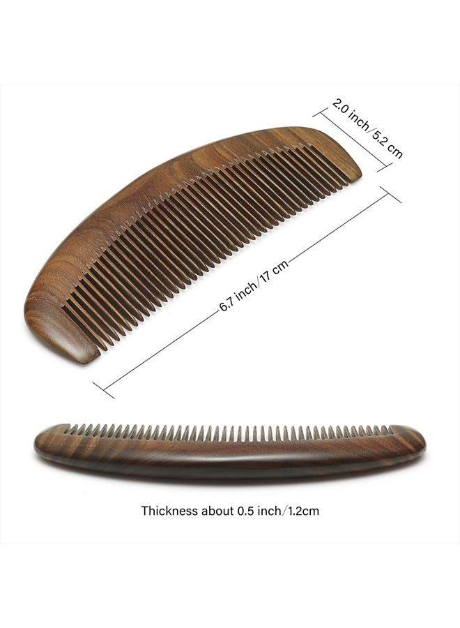 Cosfan Green Sandalwood Hair Comb, Handmade Fine Toothed Wooden Comb, Semi Circular Wooden Comb, Natural Wood Comb for Women Men, Large Moon Shaped Wooden Comb for Curly Hair and Long Straight Hair - Image 5