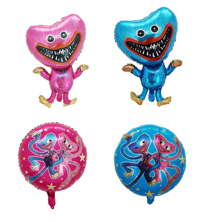 Moira Huggy Wuggy Kissy Missy Theme Foil Balloons Party Decorations 4 Pcs Set|Multicolor - Image 1