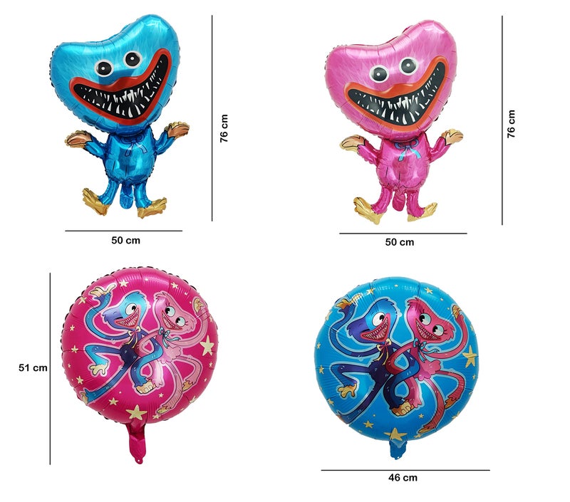Moira Huggy Wuggy Kissy Missy Theme Foil Balloons Party Decorations 4 Pcs Set|Multicolor - Image 2