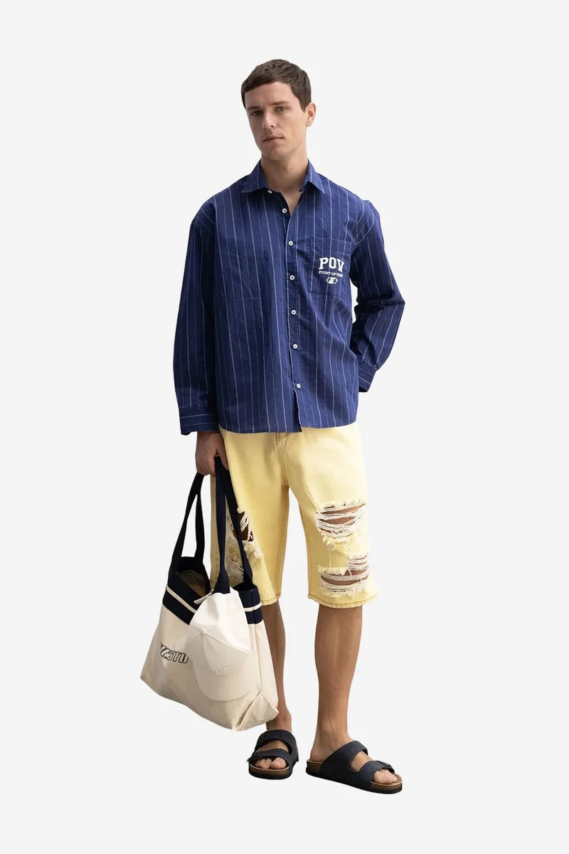 Giesto Amber Yellow GIESTO Destroyed Denim Shorts for Men | Best Price UAE