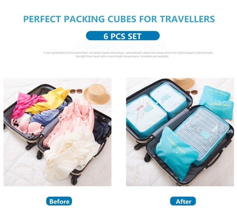 TOCINGO 7 pc / 6 pc Travel Oraganizer Packing cubes kit, Sapace Saver Multi use Bag for Men and Women, Clothes packing cubes for travel, Cupboard Oraganizer cubes (6 POUCH-SKY BLUE) - Image 5
