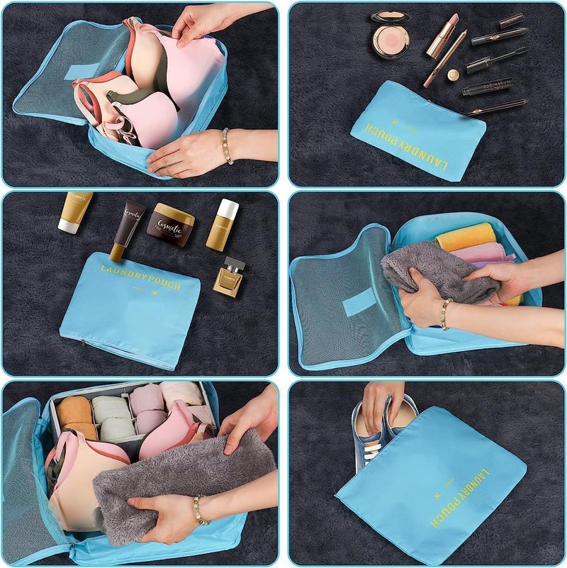 TOCINGO 7 pc / 6 pc Travel Oraganizer Packing cubes kit, Sapace Saver Multi use Bag for Men and Women, Clothes packing cubes for travel, Cupboard Oraganizer cubes (6 POUCH-SKY BLUE) - Image 3