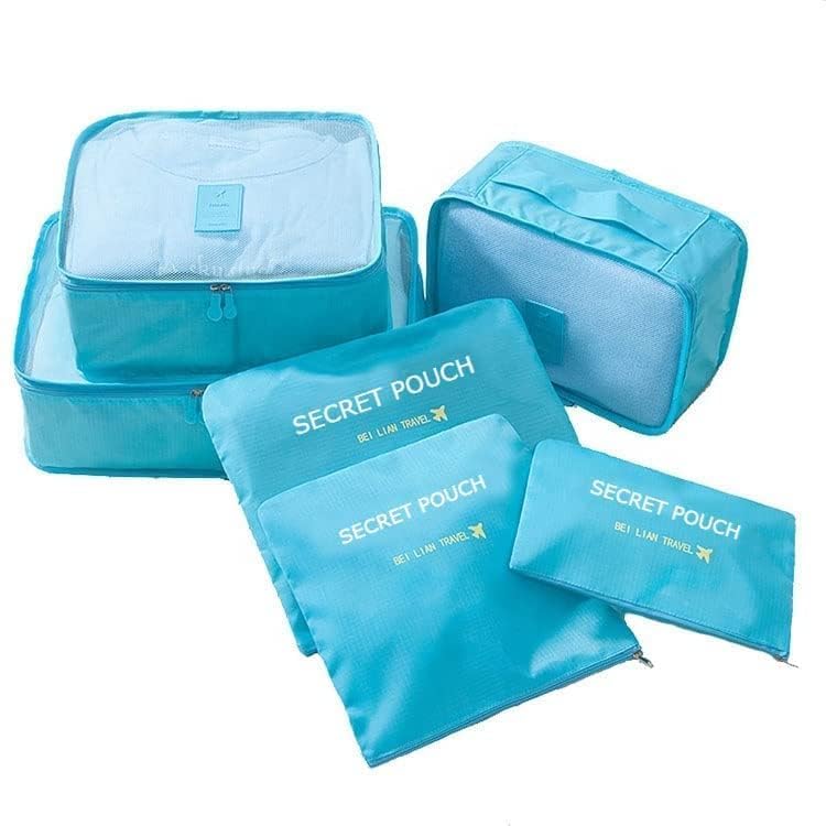 TOCINGO 7 pc / 6 pc Travel Oraganizer Packing cubes kit, Sapace Saver Multi use Bag for Men and Women, Clothes packing cubes for travel, Cupboard Oraganizer cubes (6 POUCH-SKY BLUE) - Image 1