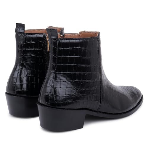 LOZANO Black Croco Print Embossed Leather Chelsea Boots for Men with Zip Fastening | High Ankle Handcrafted Chelsea Boots |Size-8| - Image 5