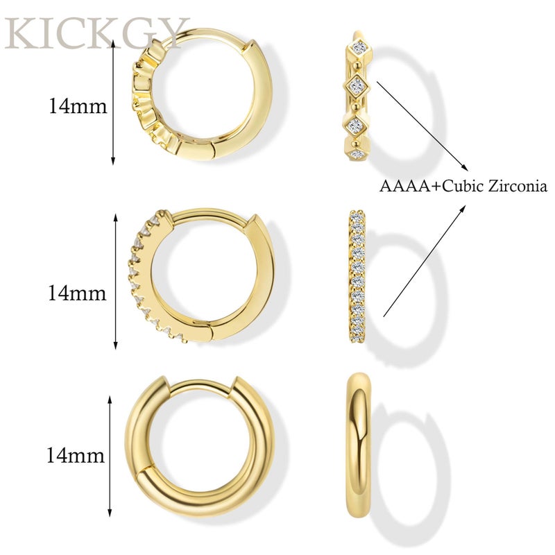 KICKGY Gold Huggie Hoop Earrings for Women, Dainty 14K Gold Plated CZ Small Hoop Earring Stacks Hypoallergenic Cartilage Earrings Simple Earring Sets for Multiple Piercings Jewelry - Image 5