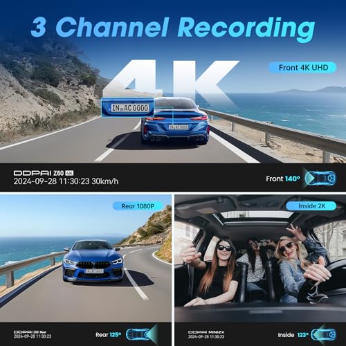 DDPAI 3 Channel Dash Cam Front and Rear, 4K+2K+1080P Triple Dashcam for Cars with Dual 32G eMMC Storage Car Camera Dashcam, GPS,WiFi 6,3" IPS, AI ISP Night Vision,7 Days Parking Mode,Z60 πlink - Image 2