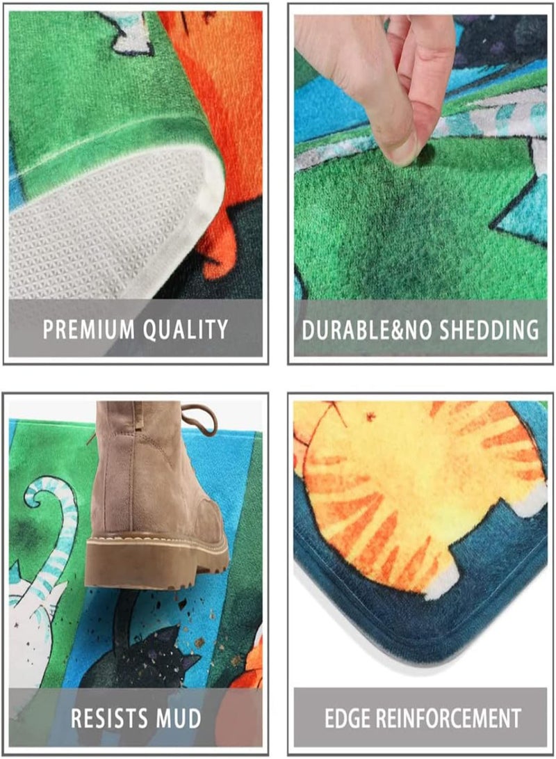GGOOT Door Mat Cat Non-slip Funny Washable Dirt Catching Mat Outside for Outside/inside Absorbent Personalized Door Mat Durable Short Plush with Wool Felt (80 X 50 Cm), Animal Carpet Floor Mat Non-slip Mat - Image 3