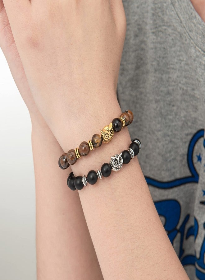 Softones Owl Gifts Owl Bracelets Healing Crystals Bracelet for Women Men Spiritual Energy Beaded Bracelet Set Gifts - Image 2