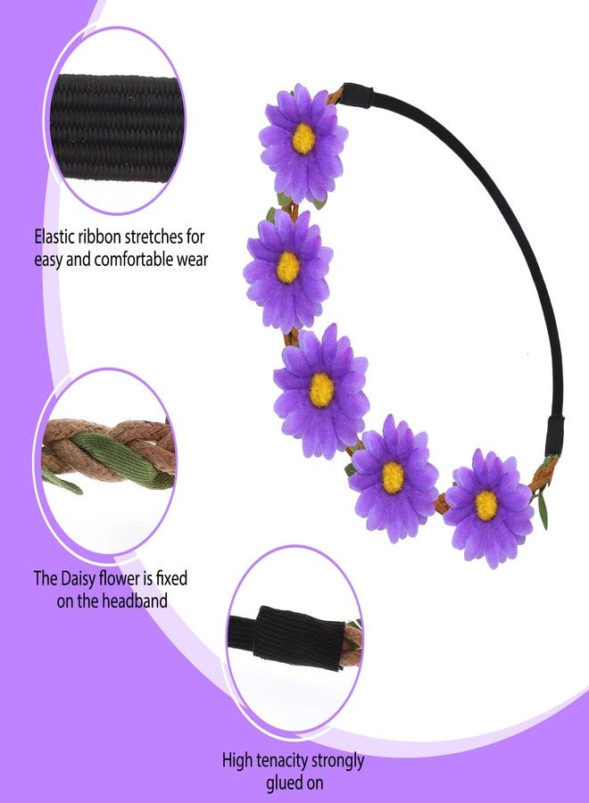 ولهيف WLLHYF ٥ قطع من عصابات الرأس المزينة بزهور الأقحوان، بتصميم هيبي أنيق، تاج زهور عصري، قطعة رأس خيالية، زهور شعر هاواي، إكسسوارات تزيين صيفية، تيجان حفلات الزفاف والمهرجانات، للنساء والفتيات - Image 3