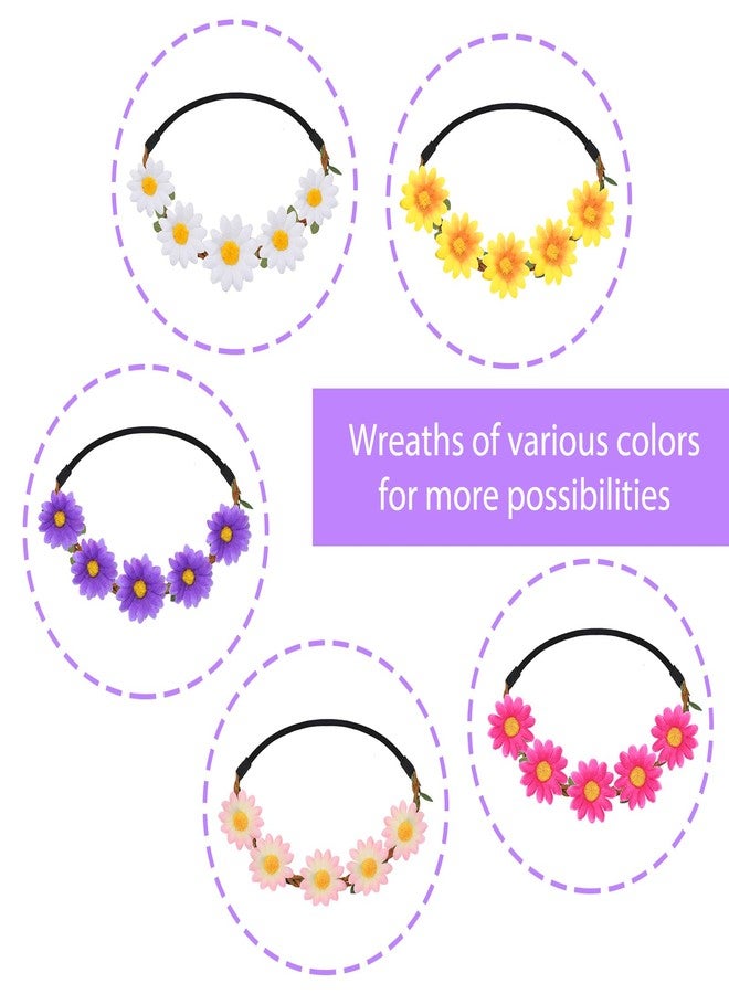 ولهيف WLLHYF ٥ قطع من عصابات الرأس المزينة بزهور الأقحوان، بتصميم هيبي أنيق، تاج زهور عصري، قطعة رأس خيالية، زهور شعر هاواي، إكسسوارات تزيين صيفية، تيجان حفلات الزفاف والمهرجانات، للنساء والفتيات - Image 5