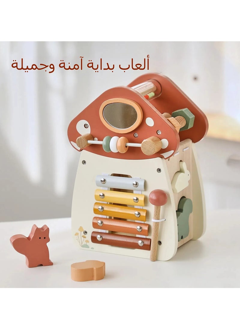 جنرال - لعبة تعليمية للأطفال على شكل فطر، وهي لعبة خمسة في واحد. تتضمن عملية تطبيق الأشكال، وتشغيل البيانو، وتجربة فتح الصناديق المليئة بالجواهر، وكذلك فتح الأبواب. - Image 1