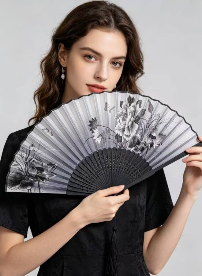 2 pcs Folding Fans — Vintage-Style Bamboo, Wood, and Silk Folding Fans (Chinese & Japanese Styles); Ideal for Weddings, Dance Performances, Church Events, Parties, and as Gifts. - Image 3