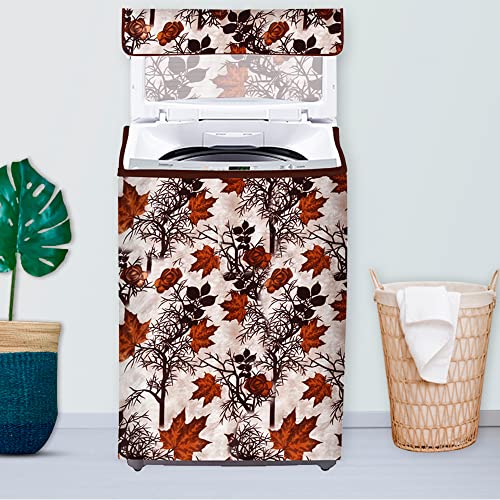 E-Retailer Washing Machine Cover for Top Load 5kg to 7.5kg | Light Weight Dustproof Cover with Zip Enclosure | Floral Pattern Fully Automatic Washer Protector for Indoor Outdoor Use | Size 23x23x35 - Image 1