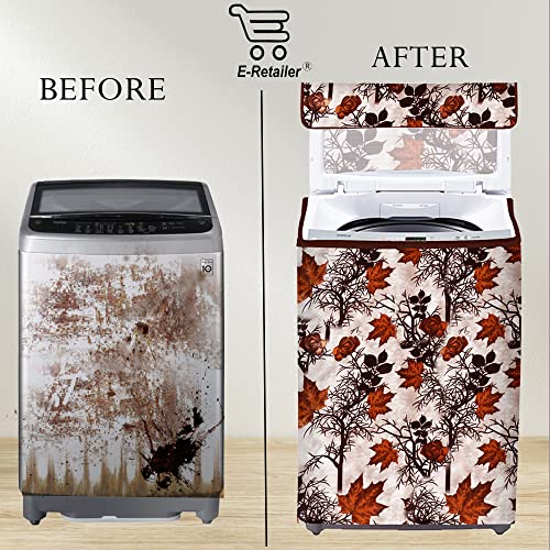 E-Retailer Washing Machine Cover for Top Load 5kg to 7.5kg | Light Weight Dustproof Cover with Zip Enclosure | Floral Pattern Fully Automatic Washer Protector for Indoor Outdoor Use | Size 23x23x35 - Image 4