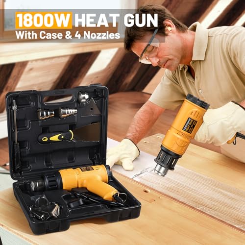 SEEKONE Heat Gun 1800W Heavy Duty Hot Air Gun Kit With Carry Case Variable Temperature Control 122℉-1112℉（50℃- 600℃） Overload Protection with 4 Nozzles for Crafts, Shrinking PVC, Stripping Paint - Image 2