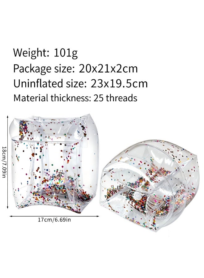 Clear Glitter Inflatable Arm Floaties, Adult & Kids Swim Arm Bands, Thick PVC Safety Flotation Sleeves - Image 5
